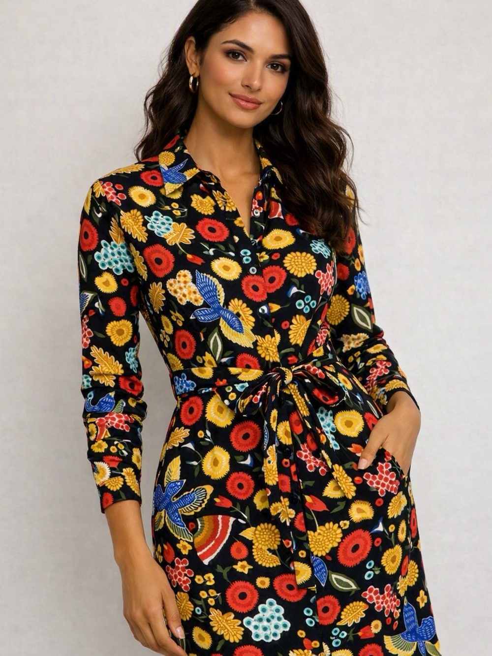 The Global Market - The Belted Shirt Dress. Gorgeous Fall print. Small.